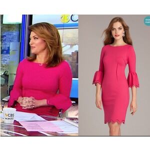 Rickie Freeman Teri Jon Red Dress Laser Cut Bell Cuff Sheath Cocktail Ponte 4